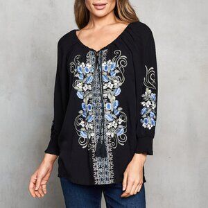 5060- EMBROIDERED VISCOSE PEASANT TOP
